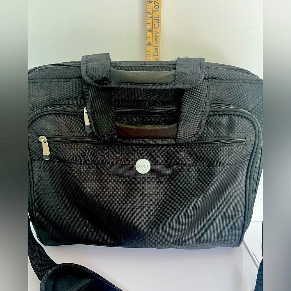 Dark Black Large Sturdy Multi Compartment Laptop Bag by Dell with Strap